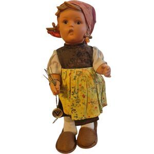 VINTAGE HUMMEL GOEBEL RUBBER GIRL DOLL AUS DEM HAUSE GERMAN POSABLE  w stand